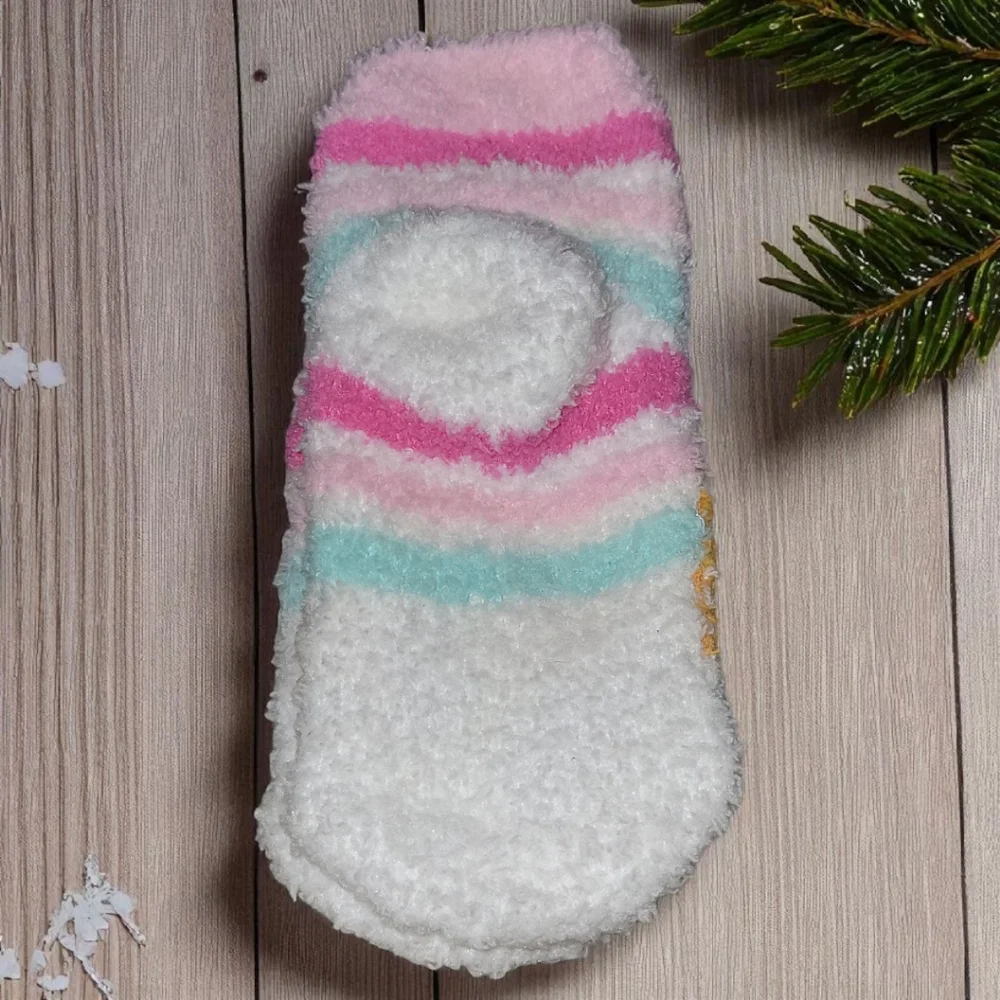 NWT Girls Cozy Critter Socks Pink White Orange Fleece Fox Shoe Sz 7-3